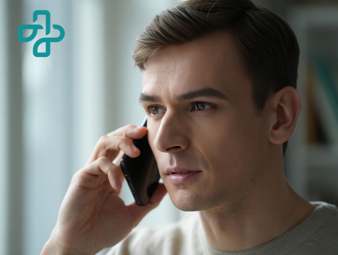 Мужчина звонит по телефону доверия